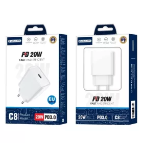 JELLICO fali töltő C8 PD 20W 1xUSB-C Fehér