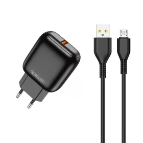 JELLICO hálózati töltő C32 18W 1xUSB QC3.0 + kábel Micro USB Feke-6973771103055 2 kép