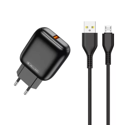 JELLICO hálózati töltő C32 18W 1xUSB QC3.0 + kábel Micro USB Feke-6973771103055 2 kép
