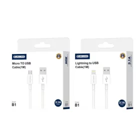 JELLICO kábel B1 Micro USB 3.1A 1M Fehér