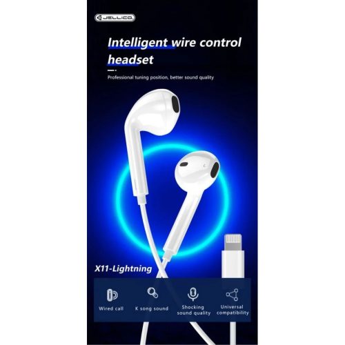 JELLICO vezetékes fülhallgatók EP2A Lightning mikrofonnal 1.2M feh�-6974929202064 4 kép