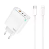 JELLICO fali töltő C79 GaN PD 65W 2xUSB-C + 1xUSB QC3.0 + kábel USB-C - Lightning Fehér