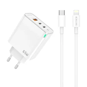   JELLICO fali töltő C79 GaN PD 65W 2xUSB-C + 1xUSB QC3.0 + kábel USB-C - Lightning Fehér