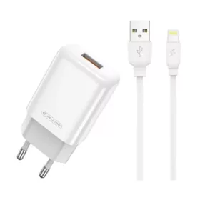   JELLICO fali töltő EU01 2.4A 12W 1xUSB + kábel Lightning Fehér