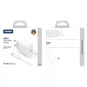JELLICO fali töltő AK180 PD 20W 1xUSB-C + kábel USB-C - USB-C Fehé-6974929202644 2 kép
