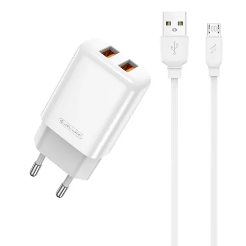 JELLICO hálózati USB töltő adapter EU02 2.4A 12W 2xUSB + kábel Mi-6974929203238 2 kép