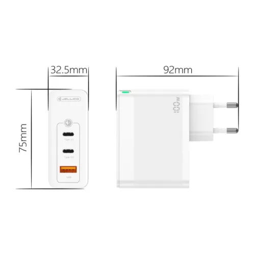 JELLICO fali töltő C118 GaN PD 100W 2xUSB-C + 1xUSB QC3.0 Fehér-6974929204112 4 kép