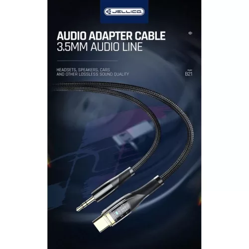 JELLICO B21 USB-C - JACK 3.5MM 1.2M kábel Fekete-6974929204211 3 kép