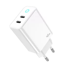   JELLICO fali töltő EU19 GaN PD 40W 2xUSB-C + kábel USB-C - USB-C Fehér