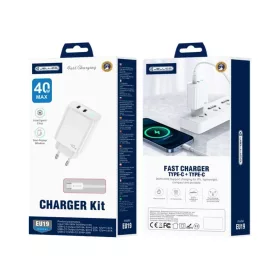 JELLICO fali töltő EU19 GaN PD 40W 2xUSB-C + kábel USB-C - USB-C Fe-6974929204761 2 kép
