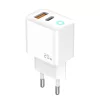 JELLICO EU11 PD 20W hálózati töltő 1xUSB-C + 1xUSB QC3.0 + kábel USB-C - USB-C Fehér