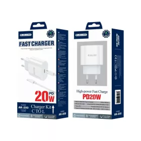 JELLICO falitöltő AK200 PD 20W 1xUSB-C + kábel USB-C - Lightning Fe-6974929205577 1 kép
