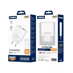JELLICO hálózati töltő EU57 PD 20W 1xUSB-C + 1xUSB QC3.0 + kábel -6974929205904 1 kép