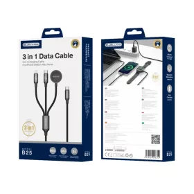 JELLICO kábel B25 3 az 1-ben (Apple Watch) 3.1A 1.2M Fekete-6974929206352 1 kép