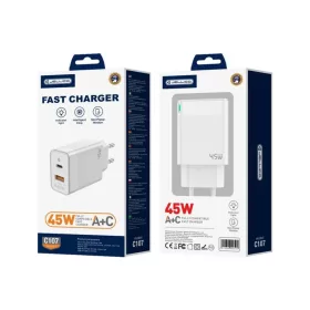 JELLICO hálózati töltő C107 GaN PD 45W 1xUSB-C + 1xUSB QC3.0 Fehé-6974929206581 1 kép