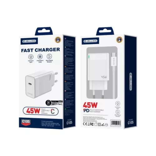 JELLICO fali töltő C105 GaN PD 45W 1xUSB-C + kábel USB-C - USB-C Fe-6974929206666 2 kép