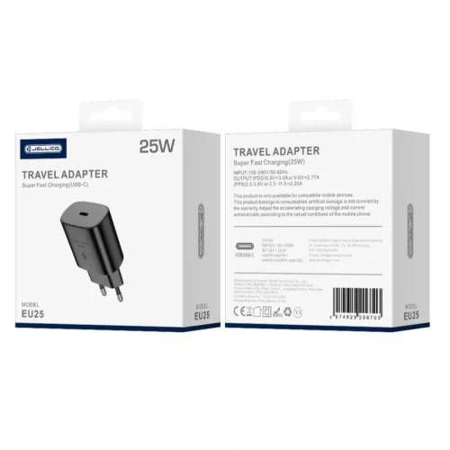 JELLICO hálózati töltő EU25 PD 25W 1xUSB-C Fekete-6974929206697 2 kép