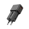 JELLICO univerzális utazó adapter S6 PD 25W 1xUSB-C + 1xUSB QC3.0 fekete