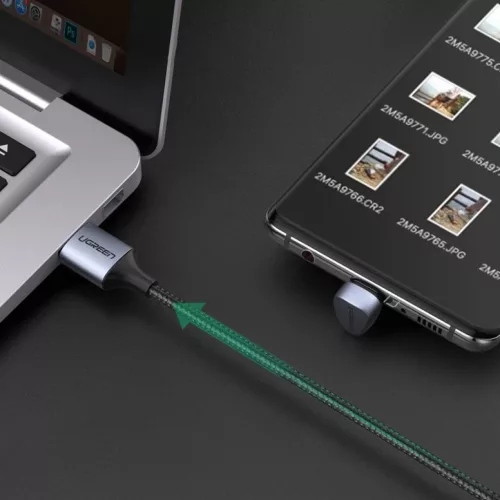 Ugreen Nylon harisnyázott USB - USB Type C kábel döntött fejjel 2m-6957303873159 5 kép