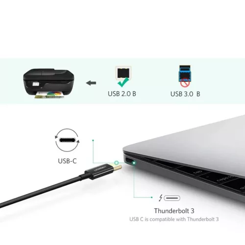 Ugreen US241 USB-C 2.0 - USB-B kábel 1 m - fekete-6957303888115 6 kép
