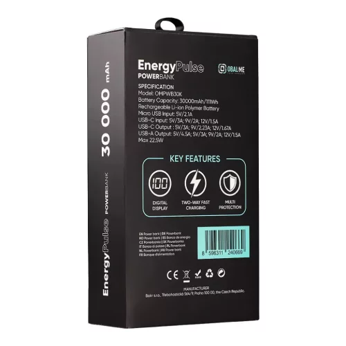 OBAL:ME EnergyPulse Powerbank 30000mAh 22.5W Fekete-8596311240669 8 kép