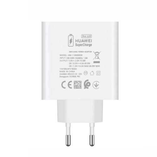 HW-110600E00 Huawei Super Charge USB-A Utazó Töltő 66W Fehér (Bulk-8596311261305 1 kép