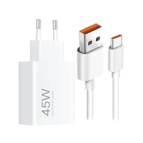   Xiaomi MDY-17-EF USB-A 45W hálózati töltő adapter + adatkábel USB-C 6A fehér (Bulk)