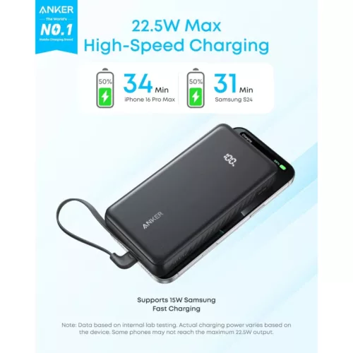 Powerbank Anker Zolo, 10000mAh, 22.5W, QC + PD, Fekete A110DH11-194644291464 2 kép