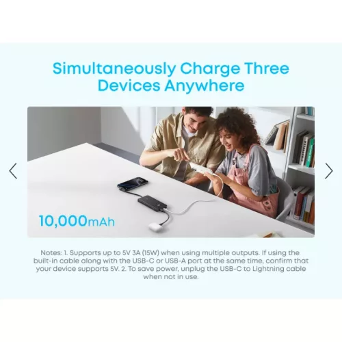 Powerbank Anker Zolo, 10000mAh, 22.5W, QC + PD, Fehér A110DH21-194644276560 4 kép