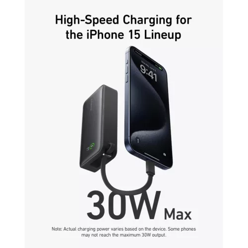 Powerbank Anker Nano, 10000mAh, 30W, QC + PD, Fekete A1259G11-194644170868 7 kép
