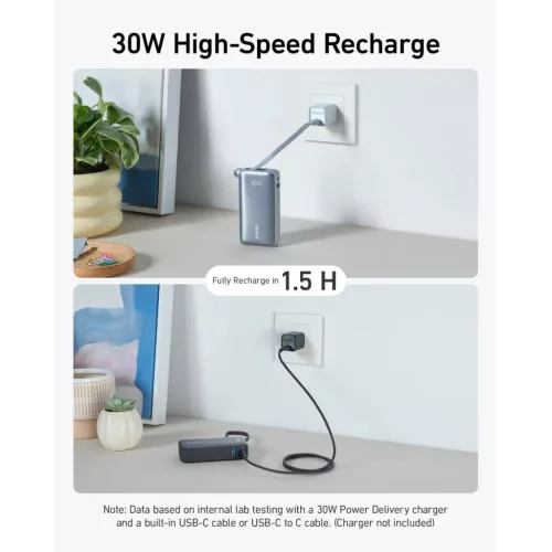 Powerbank Anker Nano, 10000mAh, 30W, QC + PD, Fekete A1259G11-194644170868 9 kép