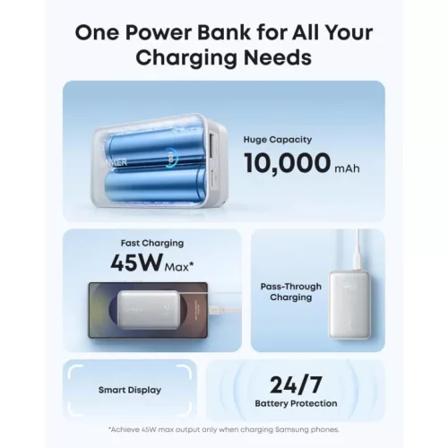 Powerbank Anker Nano, 10000mAh, 45W, QC + PD, Fehér A1638H21-194644223861 3 kép