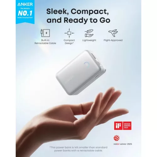 Powerbank Anker Nano, 10000mAh, 45W, QC + PD, Fehér A1638H21-194644223861 5 kép