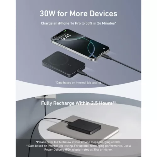 Powerbank Anker MagGo Slim, 10000mAh, 30W, PD + FQI, Fekete A1664H11-194644203467 4 kép