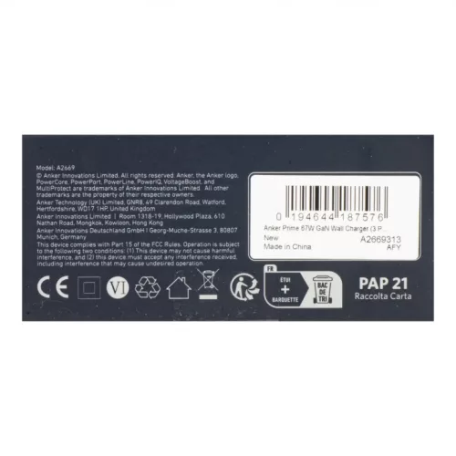 Anker Prime fali töltő, 67W, 5A, 1 x USB-A - 2 x USB-C, Fekete A2669-194644187576 5 kép