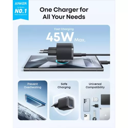 Anker Nano Fali Töltő, 45W, 3A, 1 x USB-C, Fekete A2692L11-194644225728 3 kép