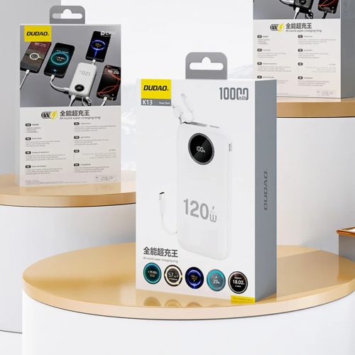 Dudao K13Pro 20000mAh Powerbank with Built-in Cable - fehér-6977196680269 2 kép