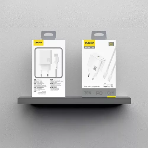 Dudao A27PCEU PD 30W GaN USB-C Falitöltő USB-C Kábellel - Fehér-6976625334186 2 kép