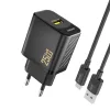 Dudao A27STEU 25W GaN USB-A fali töltő USB-A - USB-C kábellel - Fekete