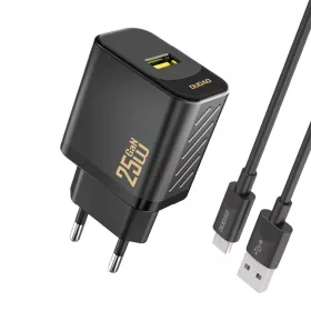   Dudao A27STEU 25W GaN USB-A fali töltő USB-A - USB-C kábellel - Fekete