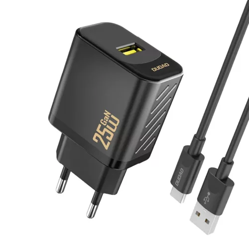 Dudao A27STEU 25W GaN USB-A fali töltő USB-A - USB-C kábellel - Fek-6976625334889 1 kép