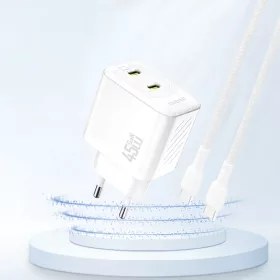 Dudao A28PEU PD 45W GaN 2xUSB fali töltő - Fehér-6976625334285 2 kép