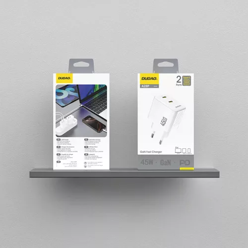 Dudao A28PEU PD 45W GaN 2xUSB fali töltő - Fehér-6976625334285 3 kép