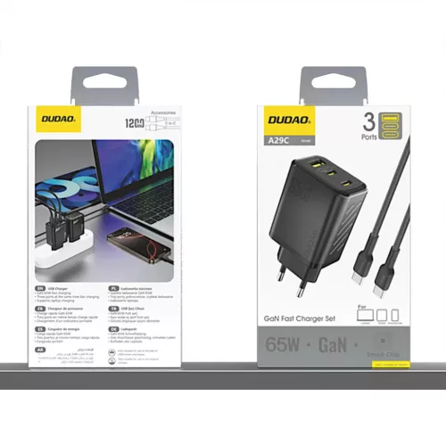Dudao A29C 65W GaN Töltőadapter + USB-C Kábel - Fekete-6976625334933 7 kép