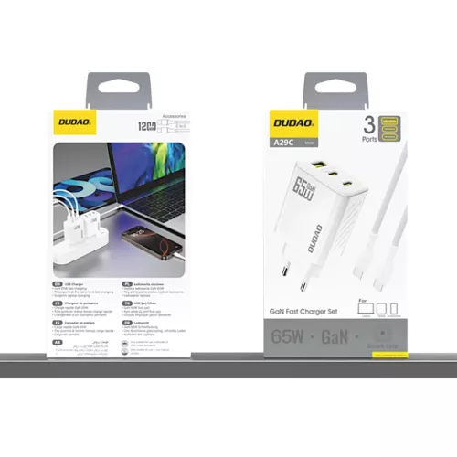 Dudao A29C 65W GaN Hálózati töltő + USB-C kábel - Fehér-6976625334926 7 kép