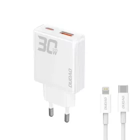   Dudao A30EUL 30W GaN hálózati töltő USB-A / USB-C + USB-C - Lightning kábel - fehér