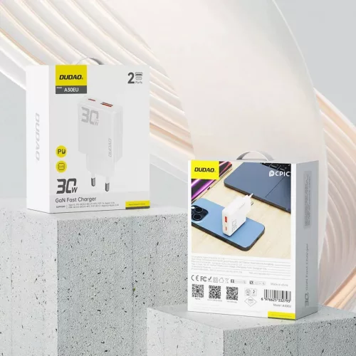 GaN Dudao A30EU 30W USB-A / USB-C Fali Töltő - Fehér-6976625332793 8 kép