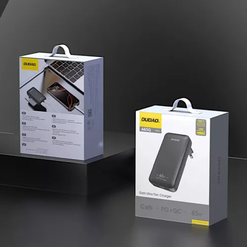 GaN Dudao A65Q 65W USB-A / USB-C PD Ultra-Vékony Fali Töltő - Feket-6976625333868 5 kép