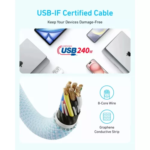 Anker Zolo USB-C to USB-C kábel, 240W, 1m, Fekete-0194644288778 6 kép