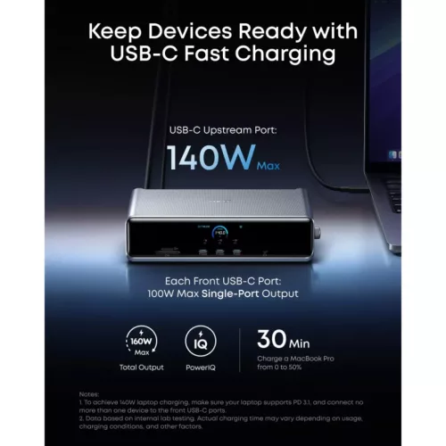 Anker Prime Hub, 3 x USB-A - 4 x USB-C - 1 x DisplayPort - 2 x HDMI - -194644291846 7 kép
